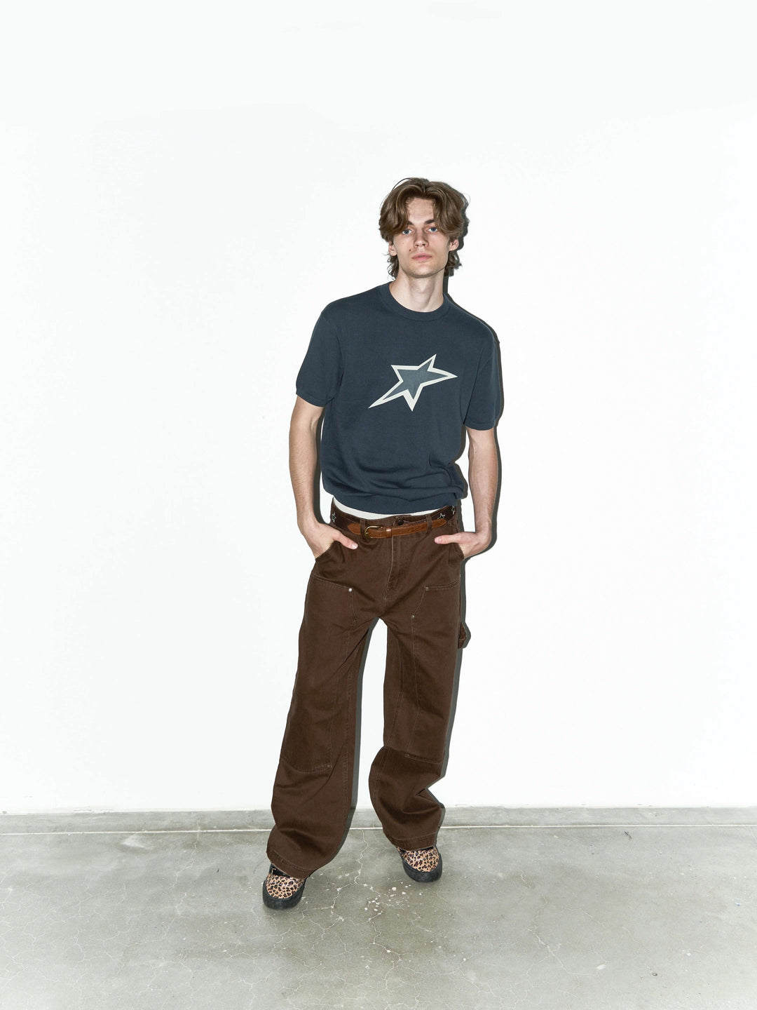 LIBERAFIT Star Cowboy Print Cotton Knit Ribbed Trim Short Sleeve Tee | Face 3 Face