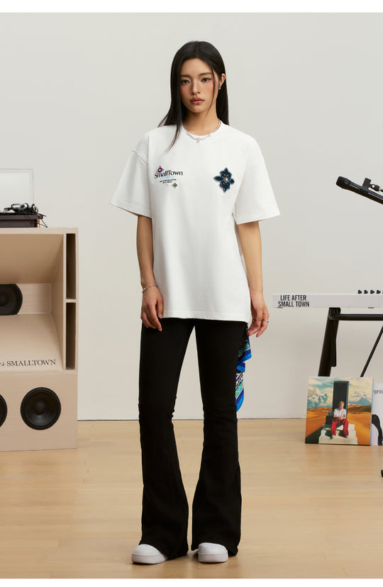 Small Town Kid Ethnic Patchwork Pearl Embellished Tee | Face 3 Face