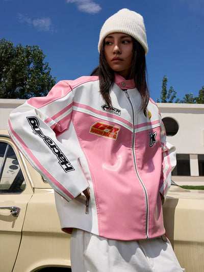 Harsh and Cruel Barbie Pink Embroidered Racing Jacket | Face 3 Face