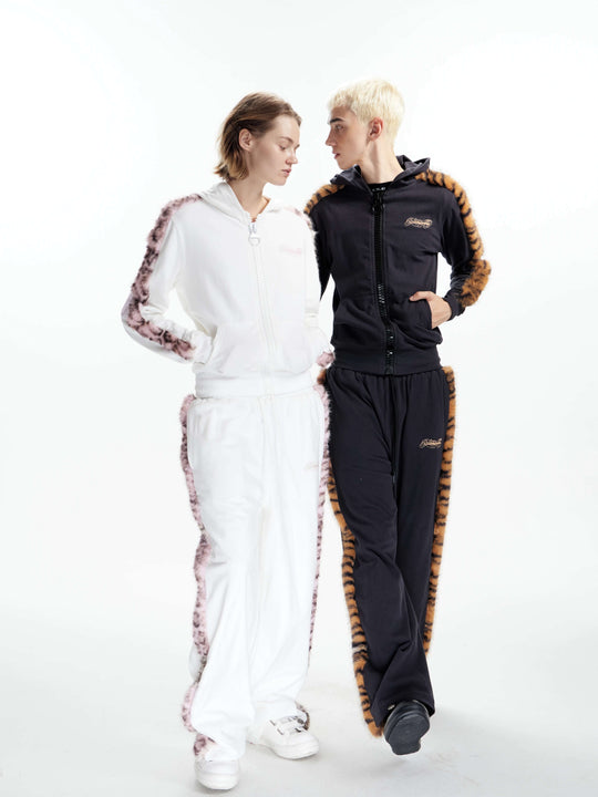 KARMANISTIC Tiger and Leopard Faux Fur Stripe Baggy Sweatpants | Face 3 Face