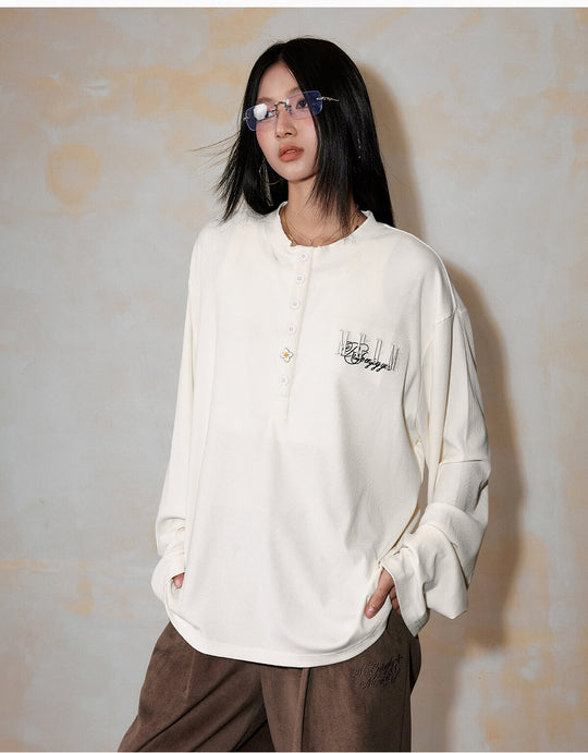 MEDM Flower Button Henley Long Sleeve Tee | Face 3 Face