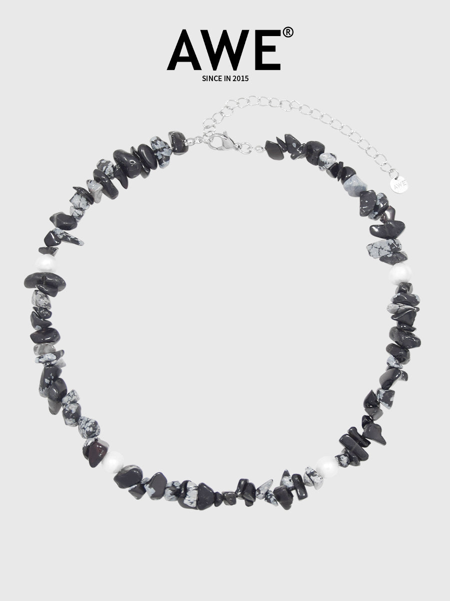 AWE Black Crushed Stone Pearl Beaded Necklace | Face 3 Face