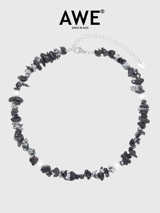 AWE Black Crushed Stone Pearl Beaded Necklace | Face 3 Face