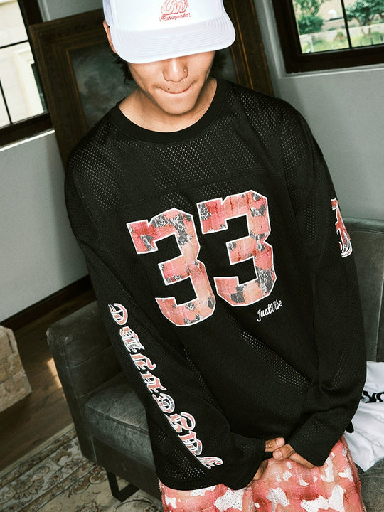 JUST VIBE Lace Patch Embroidered Mesh Hockey Jersey | Face 3 Face