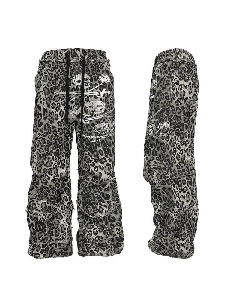 Night Lab Skull Pirate Leopard Printed Distressed Pants | Face 3 Face
