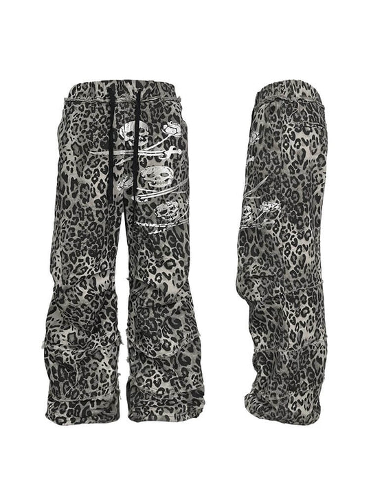 Night Lab Skull Pirate Leopard Printed Distressed Pants | Face 3 Face