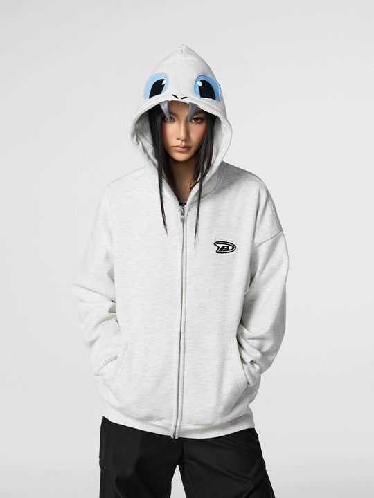 Achock Little Devil Embroidered Plush Zip Up Hoodie | Face 3 Face