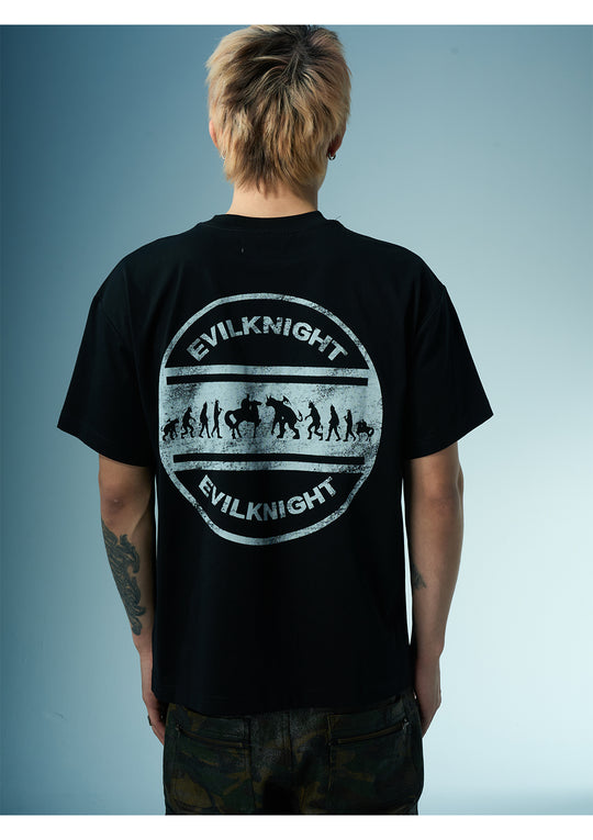 EVILKNIGHT(EK) Devil's Evolution Letter Distressed Print Tee | Face 3 Face