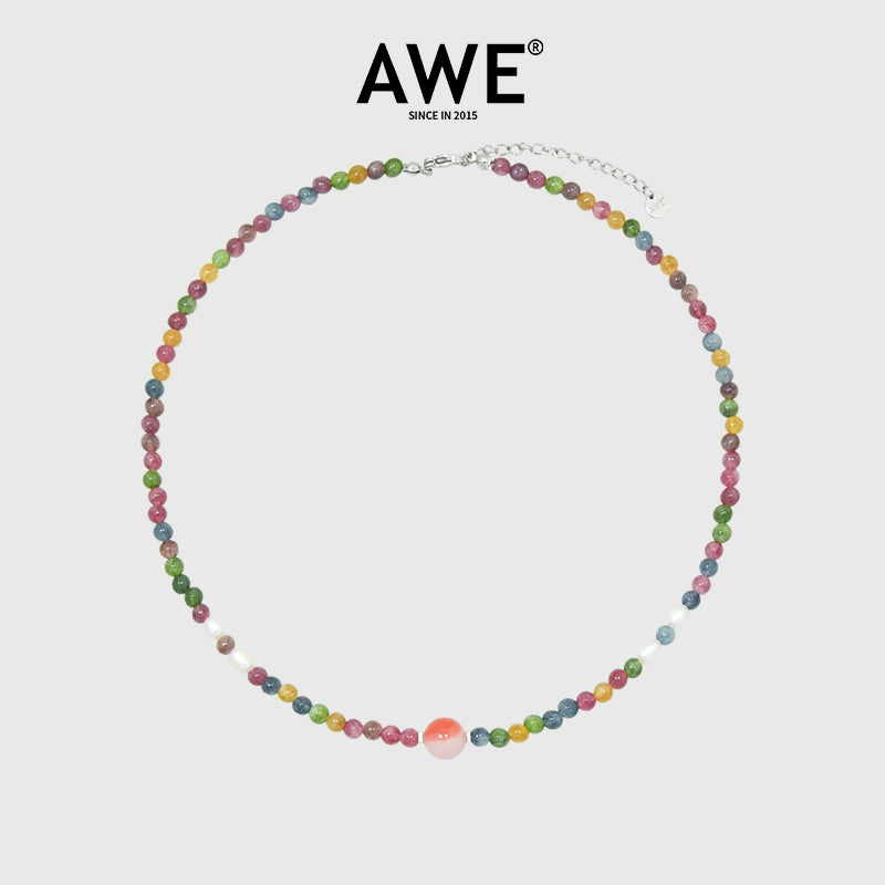 AWE Agate Tourmaline Beaded Necklace | Face 3 Face