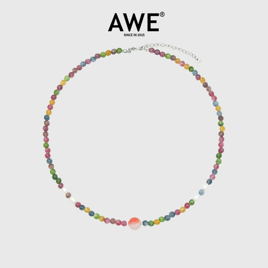AWE Agate Tourmaline Beaded Necklace | Face 3 Face