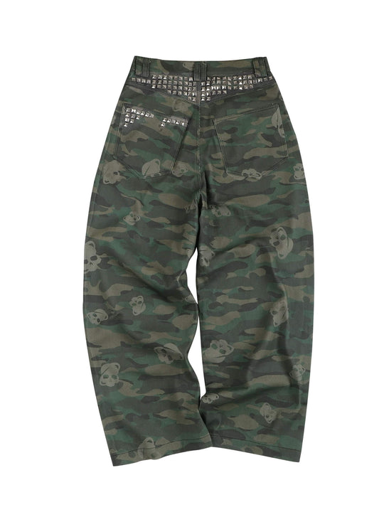 Night Lab Skull Camo Multi Rivet Baggy Pants