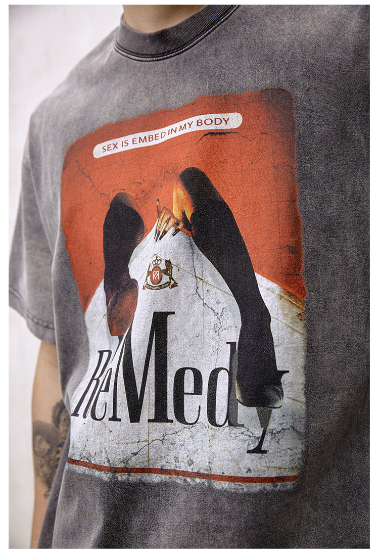 Remedy Inspired Print Washed Aged Tee | Face 3 Face