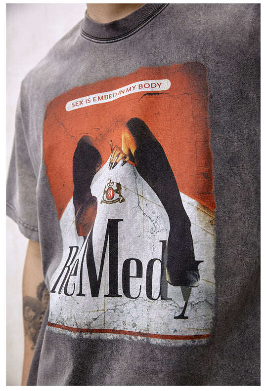 Remedy Inspired Print Washed Aged Tee | Face 3 Face