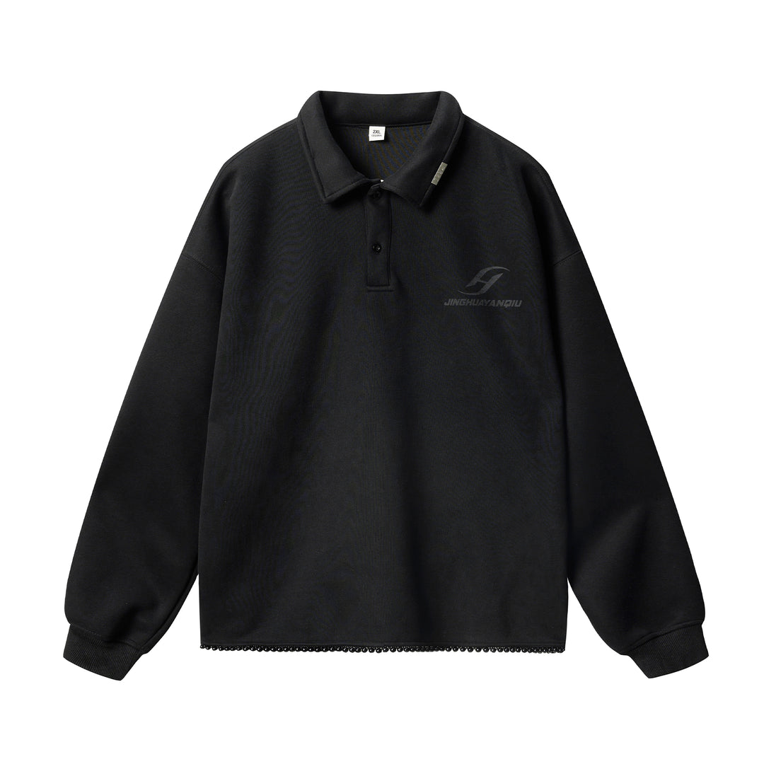 JHYQ Beaded Hem Polo-Collared Cropped Sweatshirt | Face 3 Face