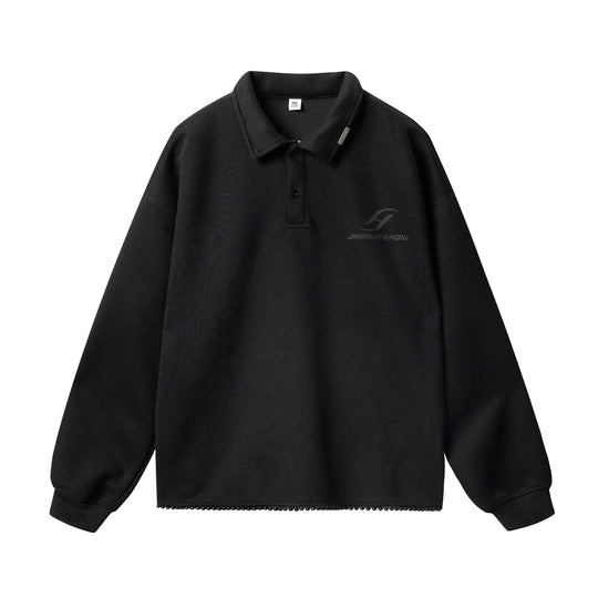 JHYQ Beaded Hem Polo-Collared Cropped Sweatshirt | Face 3 Face