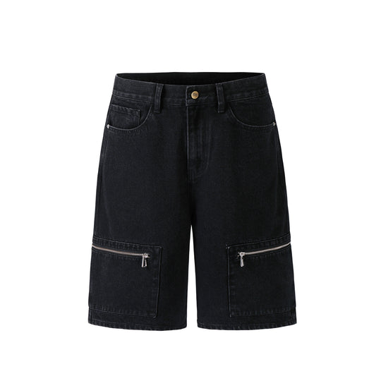 NOVACAM Washed Denim Zip Pocket Work Baggy Shorts | Face 3 Face