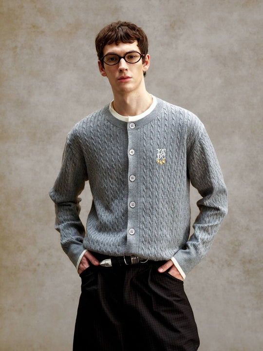 YADcrew Cable Knit Crew Neck Cardigan | Face 3 Face