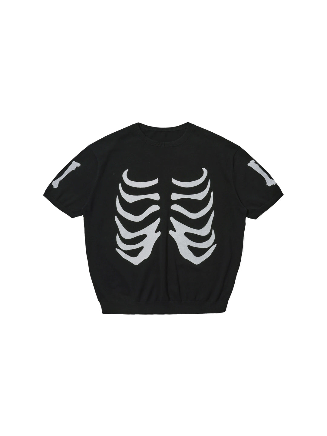 LIBERAFIT Skeleton Print Knit Ribbed Trim Short Sleeve Tee
