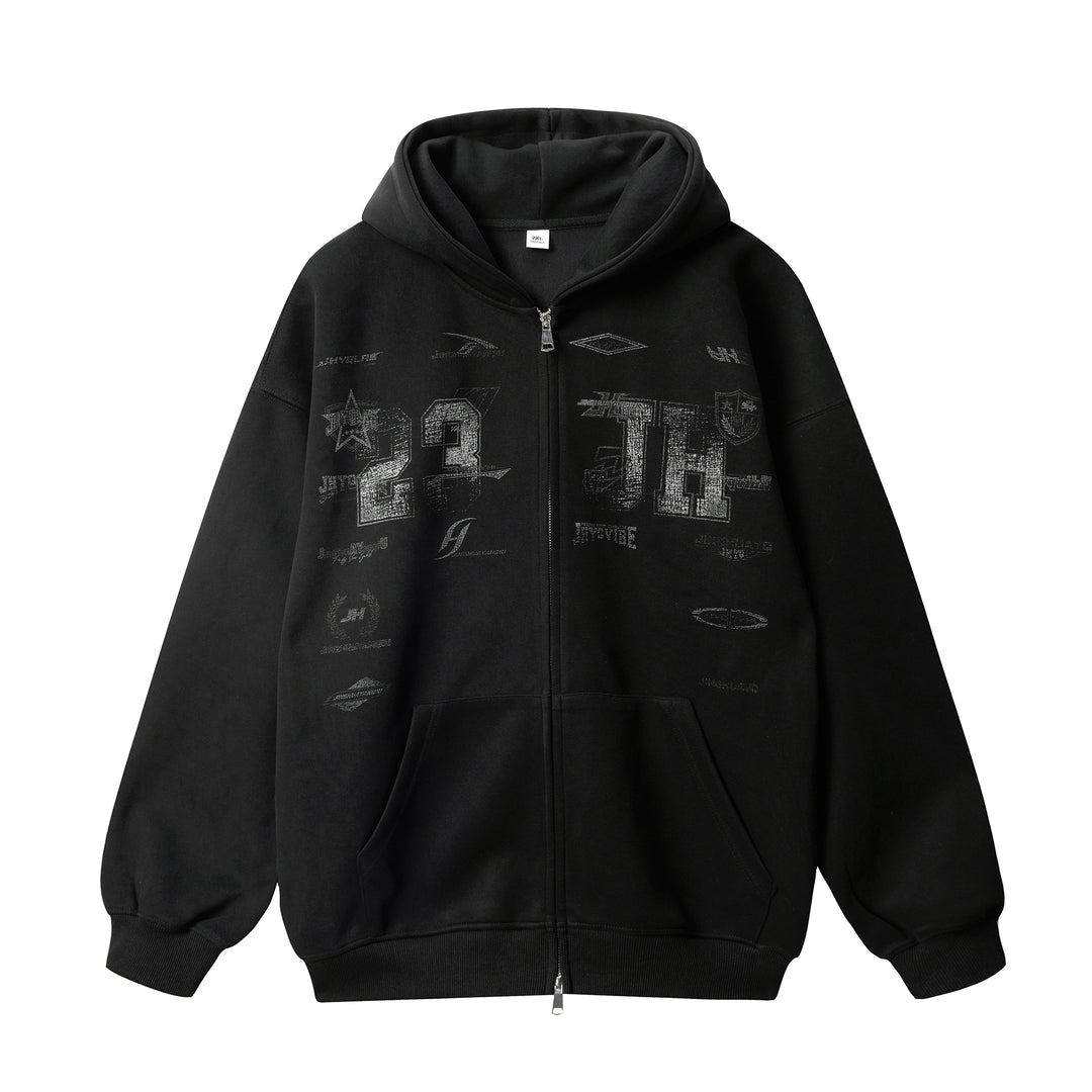 JHYQ Letter Printed Double Zip Hoodie | Face 3 Face