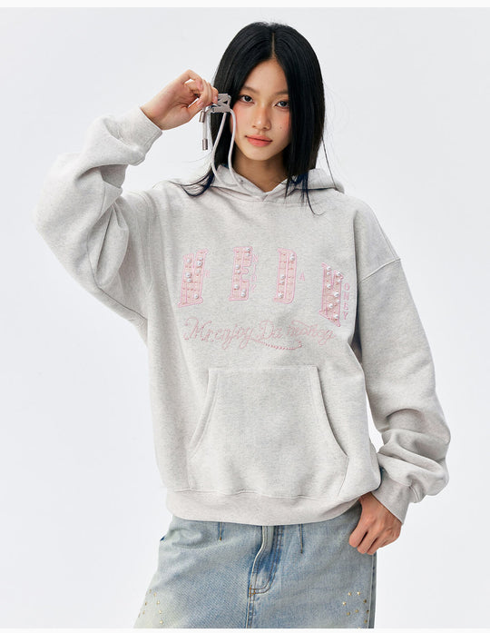 MEDM M Buckled Drawstring Pearl Logo Embroidered Hoodie | Face 3 Face
