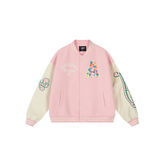 Racer varsity jacket | Achock Colorful Flower Logo Embroidery Varsity Jacket | Face 3 Face
