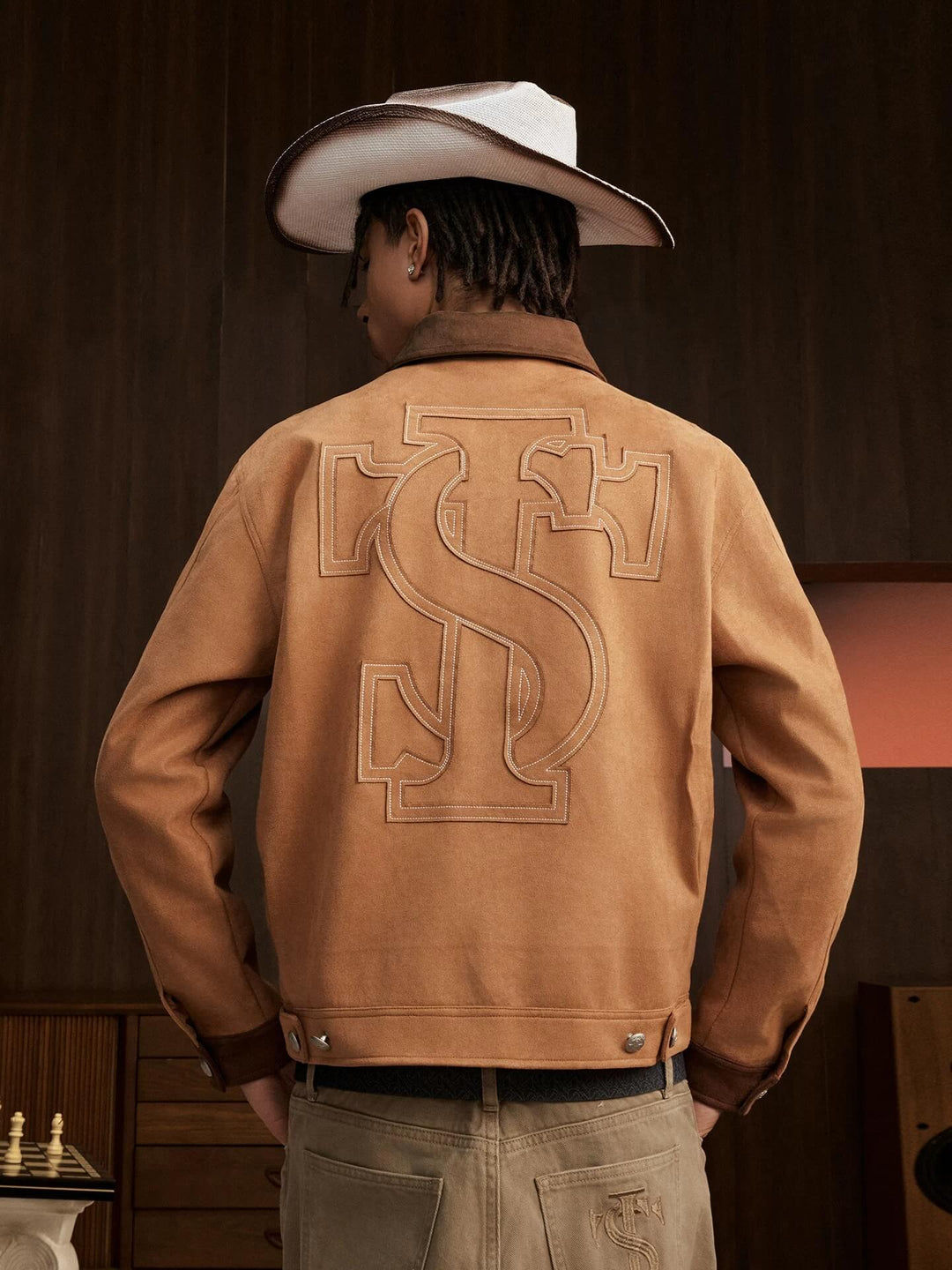 Small Town Kid Faux Suede Logo Patch Work Jacket | Face 3 Face