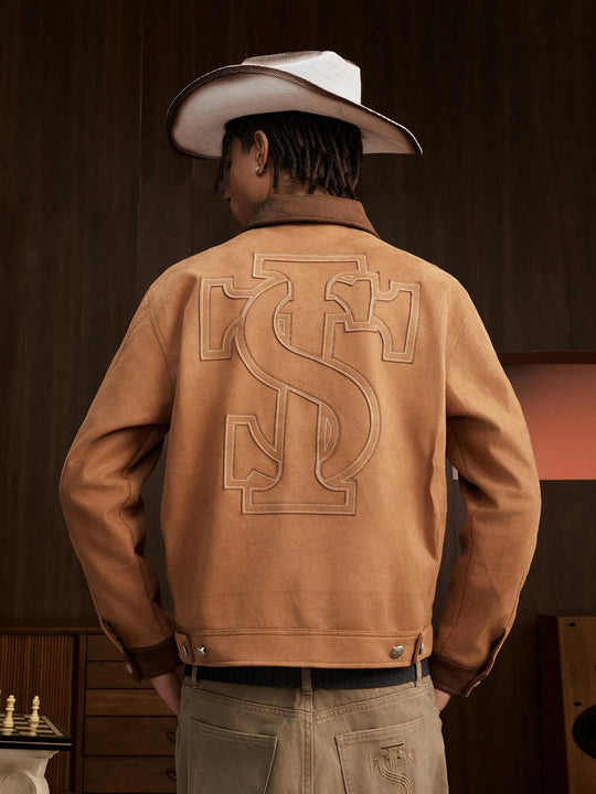 Small Town Kid Faux Suede Logo Patch Work Jacket | Face 3 Face
