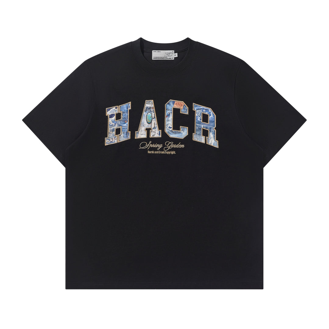 Harsh and Cruel HACR Turquoise Denim Patch Embroidered Tee | Face 3 Face