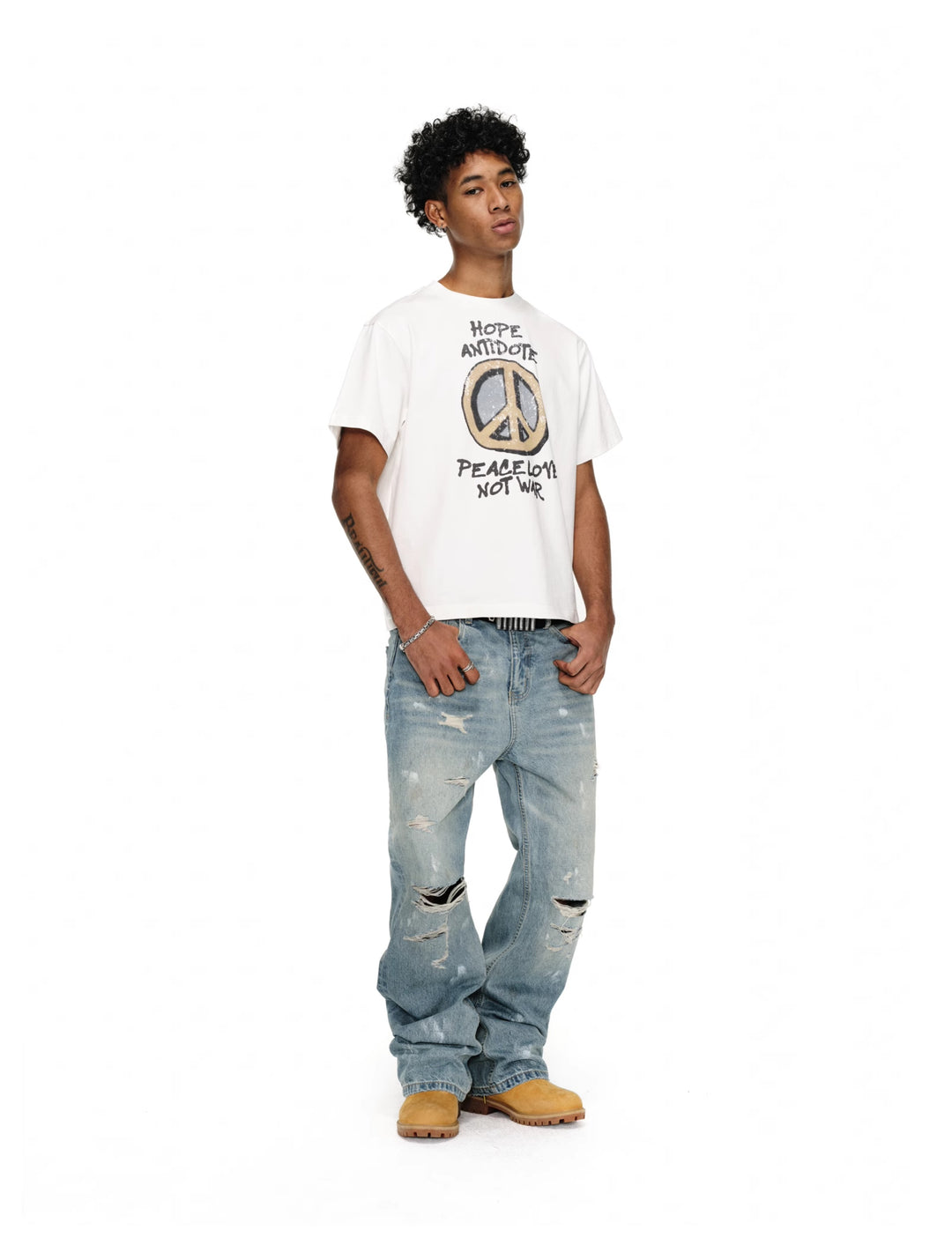 ANTIDOTE Washed Ripped Holes Light Blue Flared Jeans | Face 3 Face