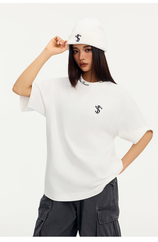 Small Town Kid Neckline Letter Embroidered Basic Tee | Face 3 Face