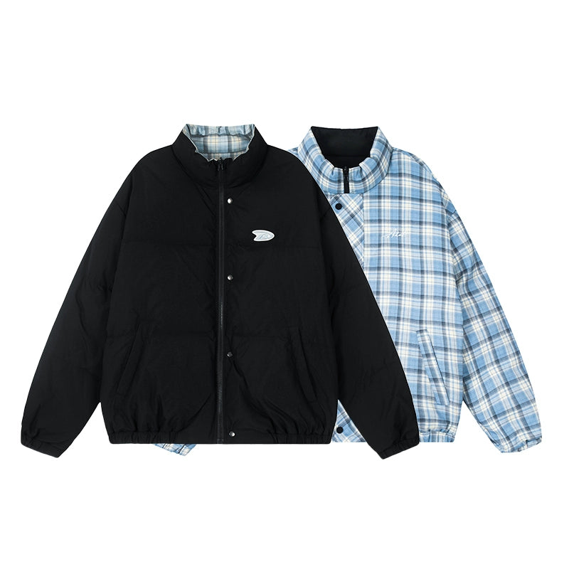 Achock Plaid Lining Reversible Down Jacket | Face 3 Face