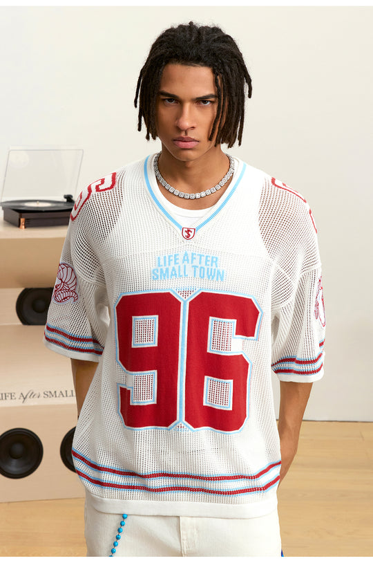 Small Town Kid Mesh Knit V Neck Rugby Jersey | Face 3 Face