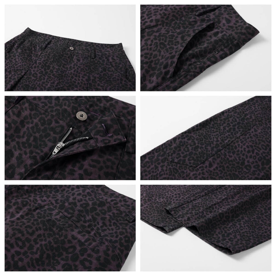 NOVACAM Purple Leopard Print Curved Baggy Pants | Face 3 Face
