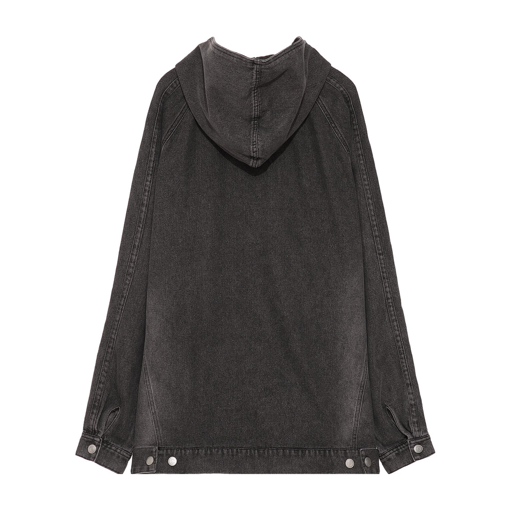 F3F Select Washed Hooded Half Zipper Denim Jacket