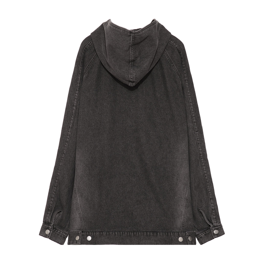 F3F Select Washed Hooded Half Zipper Denim Jacket