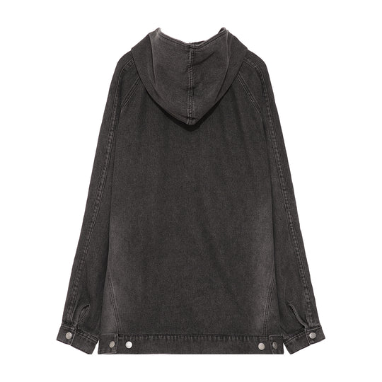 F3F Select Washed Hooded Half Zipper Denim Jacket