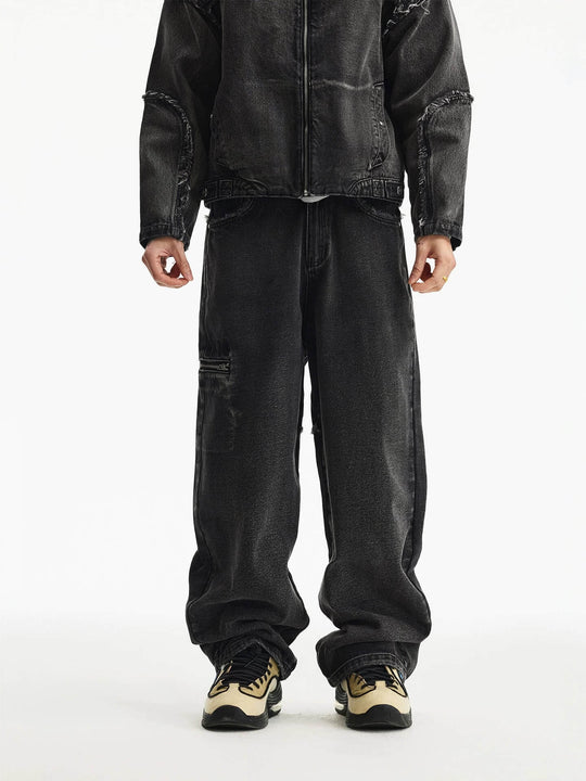 MEDM Structured Washed Distressed Frayed Jeans | Face 3 Face