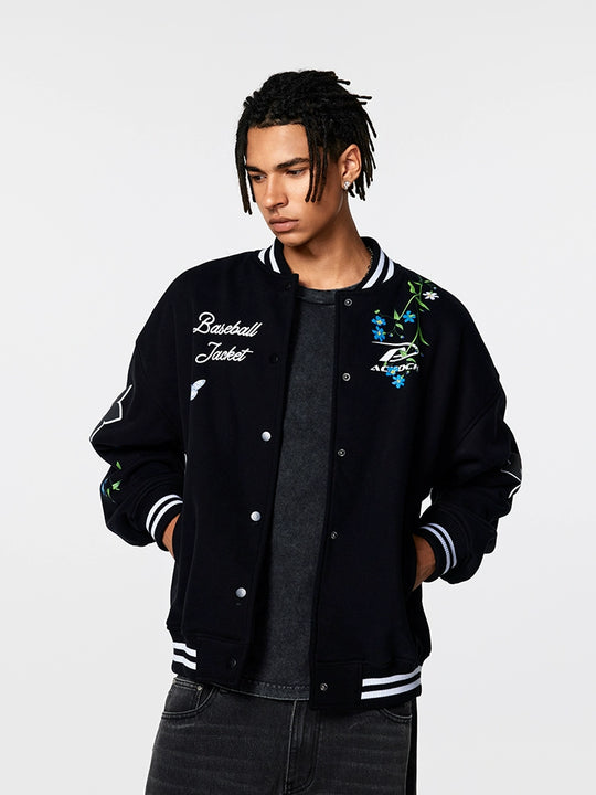 Racer varsity jacket | Achock Floral Foam Printed Varsity Jacket | Face 3 Face