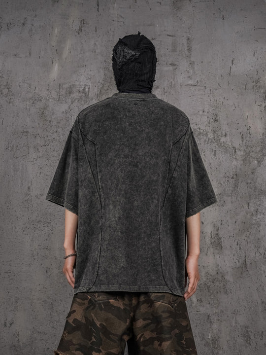 UNDERWATER Black Sand-Washed Faded Deconstructed Tee | Face 3 Face
