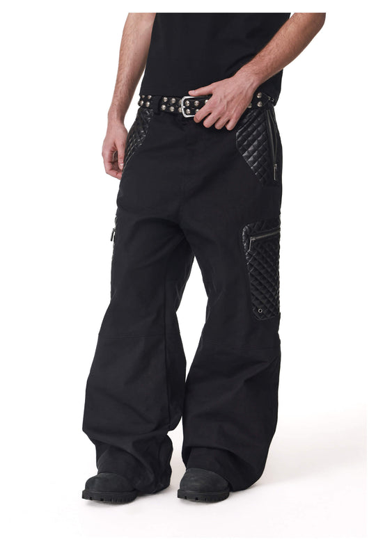 ANTIDOTE PU Leather Quilted Patchwork Cargo Pocket Work Pants | Face 3 Face