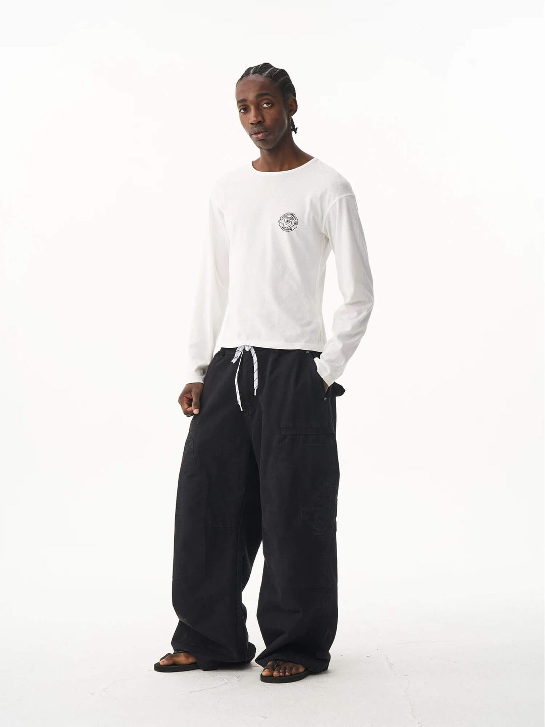 EXITMODE BY BLIND NO PLAN Horse Embroidered Washed Double Knee Baggy Pants | Face 3 Face