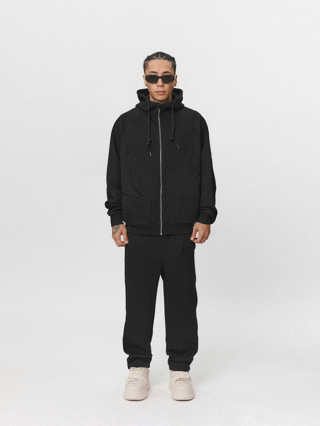 1807 Four Pointed Star Layered Zip Up Hoodie Jacket  | Face 3 Face