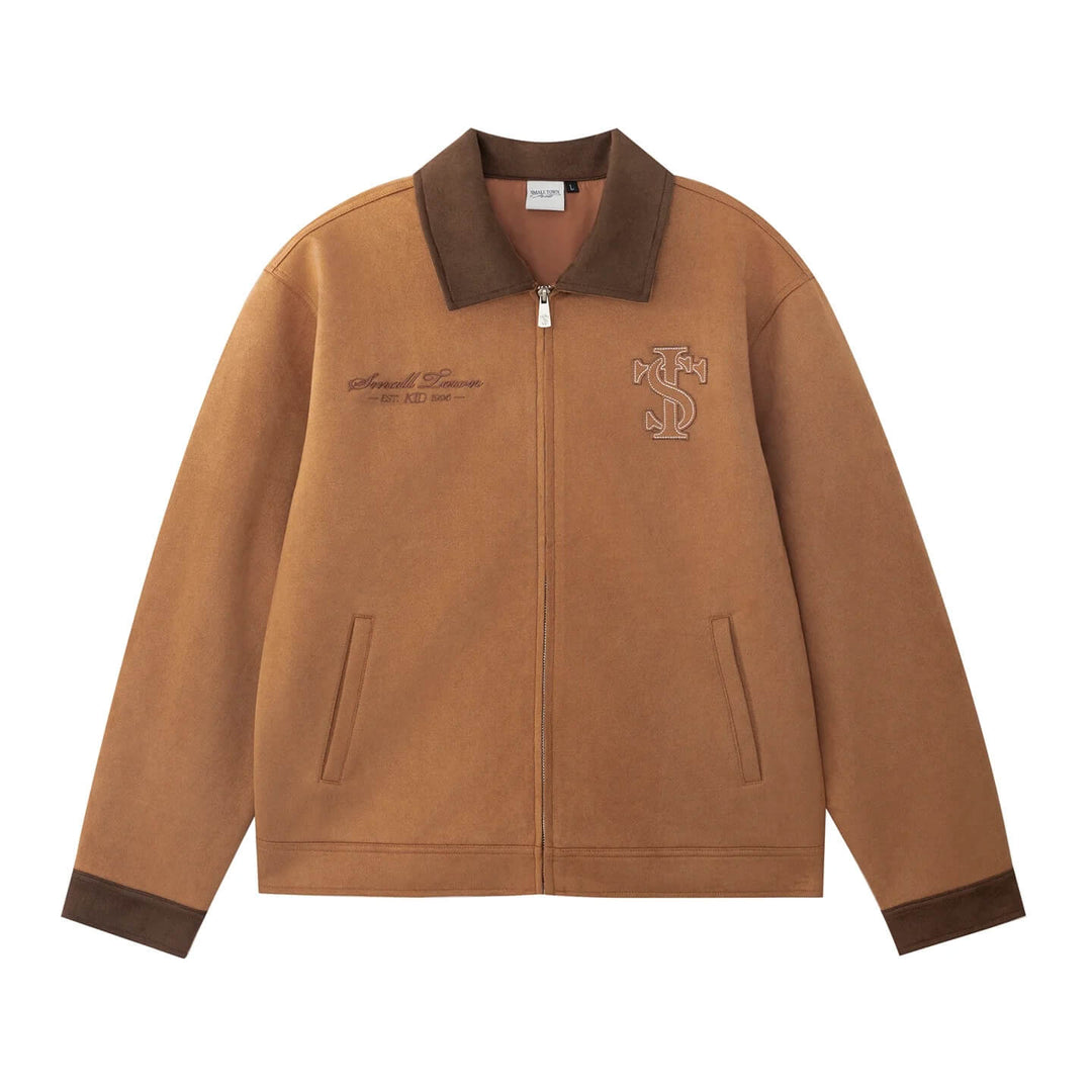 Small Town Kid Faux Suede Logo Patch Work Jacket | Face 3 Face
