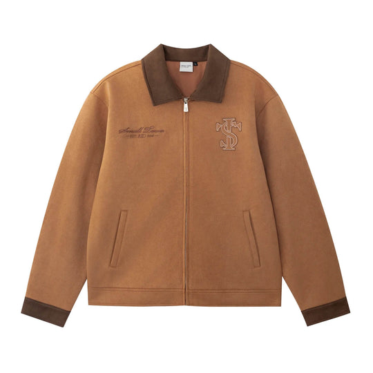 Small Town Kid Faux Suede Logo Patch Work Jacket | Face 3 Face