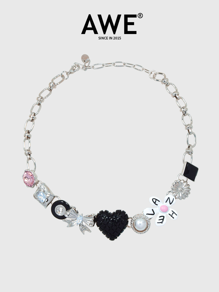 AWE Black Love Heart Daisy Chain Necklace | Face 3 Face