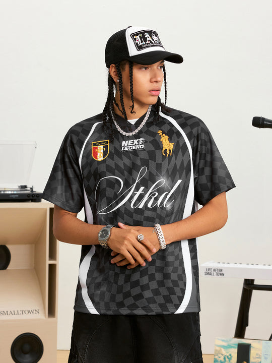 Small Town Kid Twisted Plaid Patchwork Polo Jersey | Face 3 Face