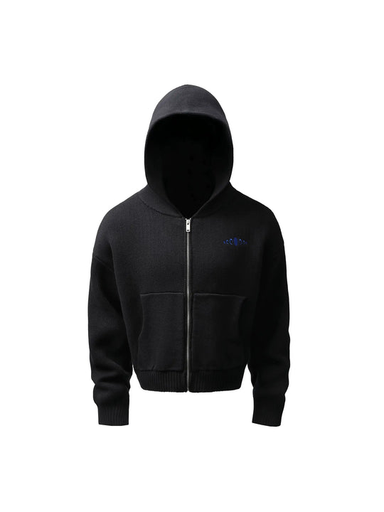 KARMANISTIC Embroidered Zip Up Knit Hoodie | Face 3 Face