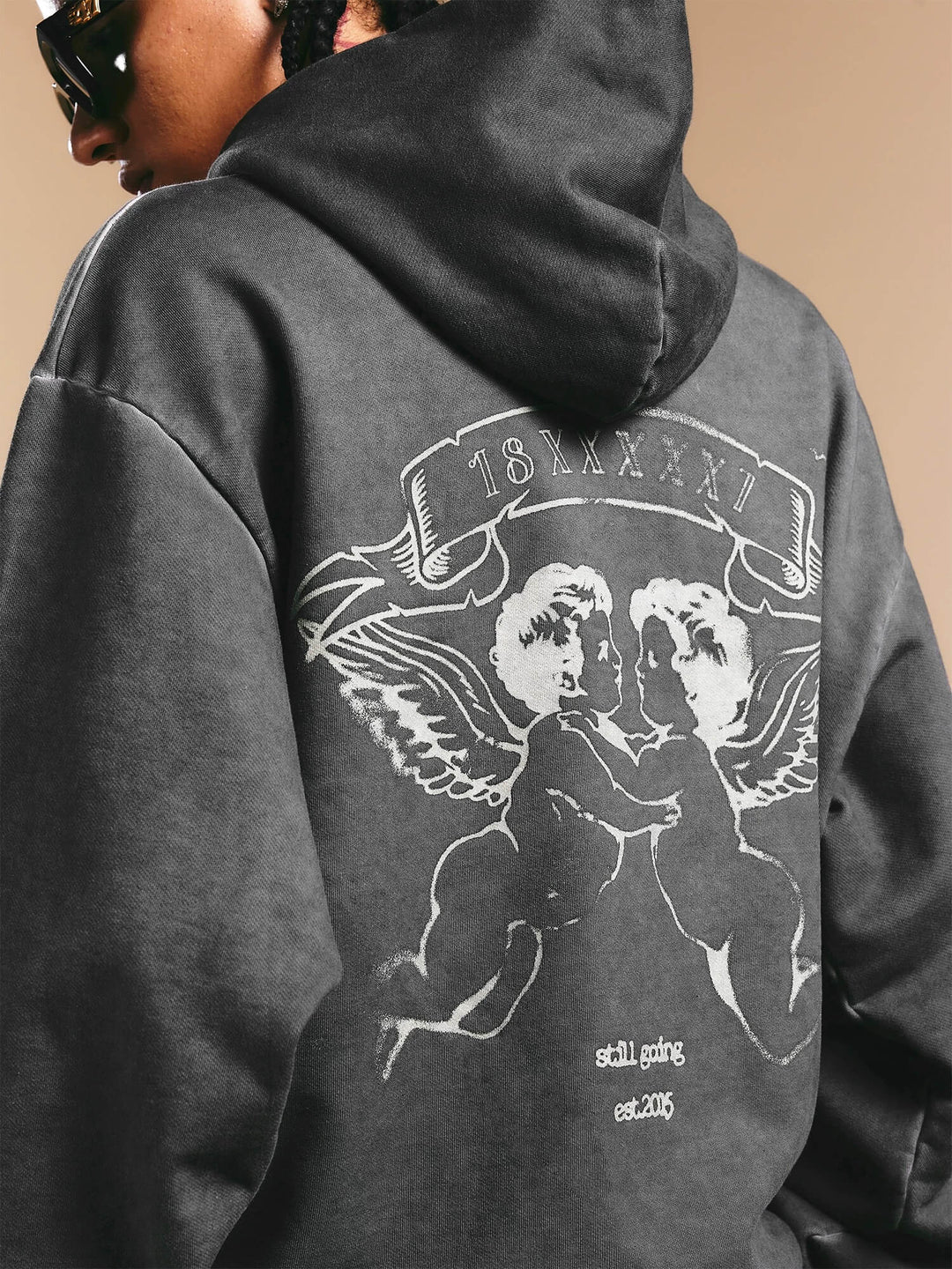 1807 Angel Printed Washed Ash Hoodie | Face 3 Face