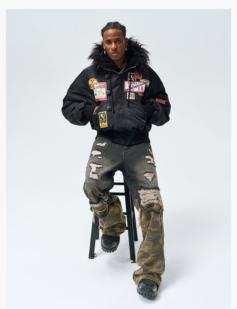 MEDM License Plate Patch Fur-Hooded MA-1 Bomber Jacket | Face 3 Face