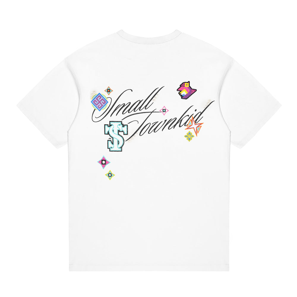 Small Town Kid Ethnic Patchwork Pearl Embellished Tee | Face 3 Face